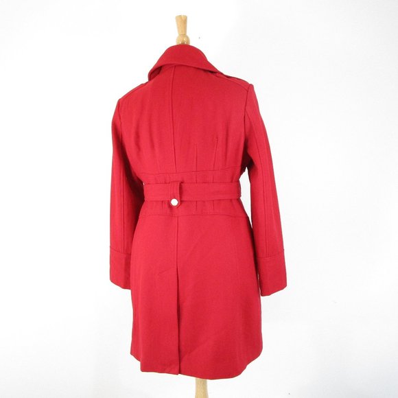 GUESS Los Angeles Plus Size Red Belted Wool Pea Coat Top Coat Size XXL - Picture 7 of 15